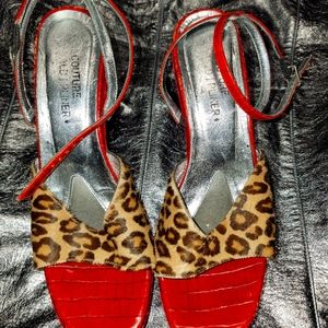 Sexy red velvet leopard horse hair heels